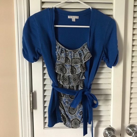 New York and Company Ruffle Top with Sash - Picture 2 of 8